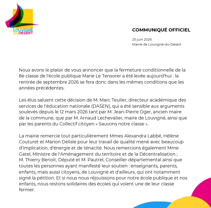 8e classe communiqué