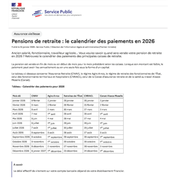 calendrier paiement retraite 2026